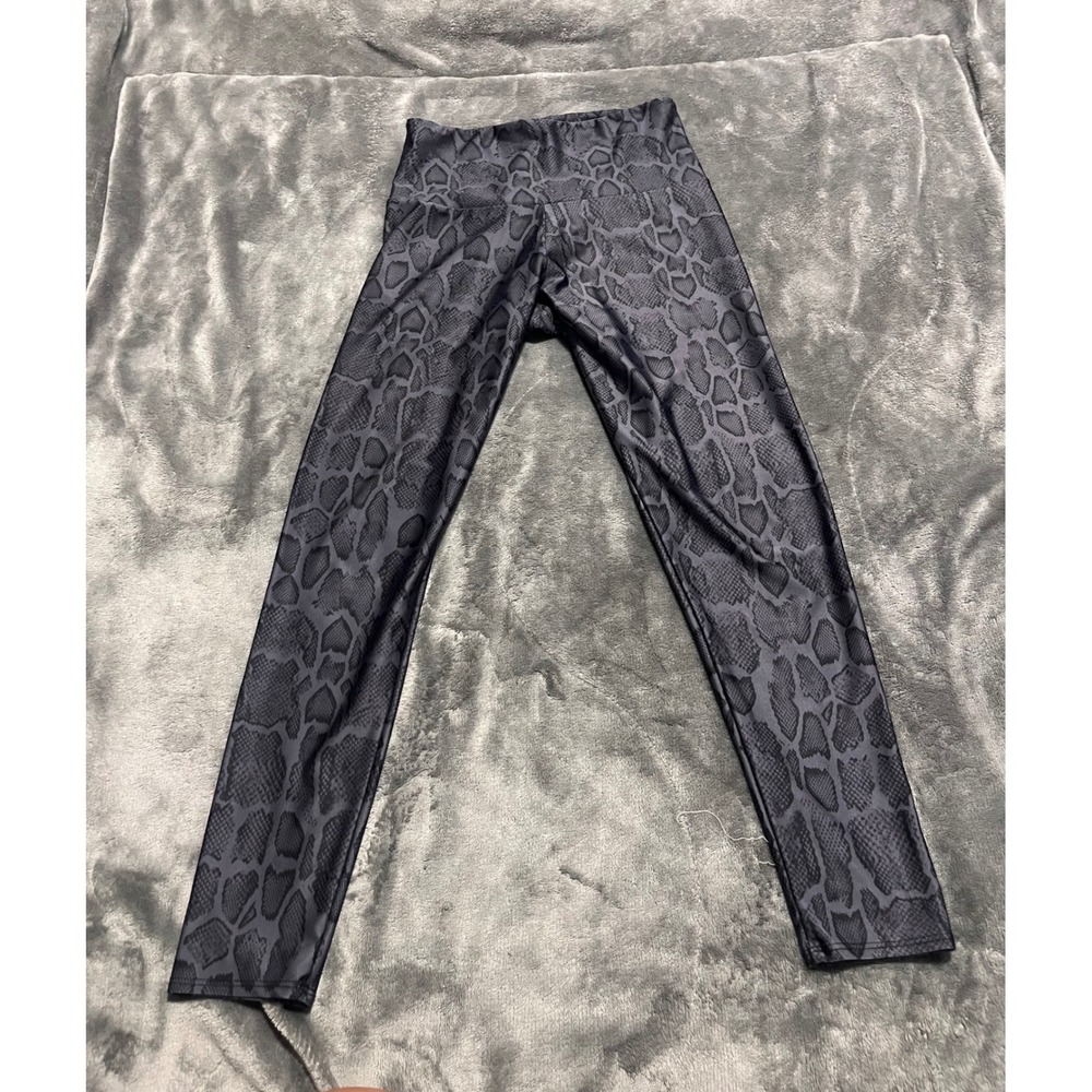 Onzie Womens High Rise Graphic Leggings Grey Black Snakeskin Animal Print Small